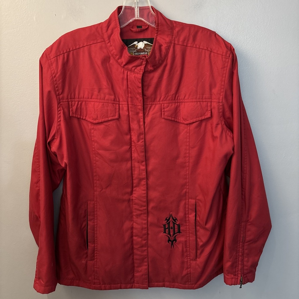 Vintage Y2K Harley Davidson Embroidered Eagle Nylon Red Jacket Women's SzM
